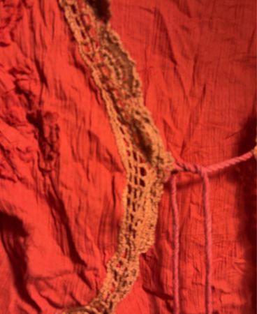 Orange Cropped Cardigan with Crochet Trim