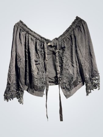 Schwarze schulterfreie Bluse mit Spitzenbesatz