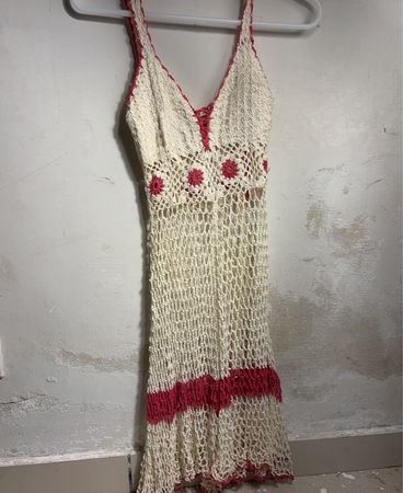 Crocheted Cream and Pink Dress