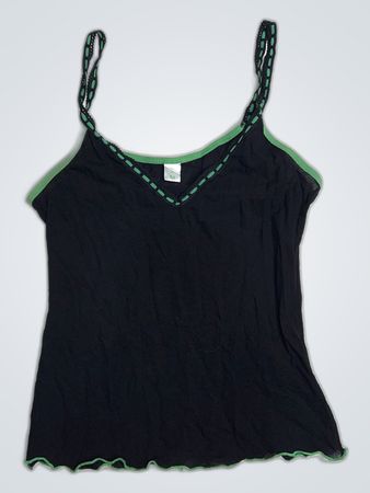 Black Basic Tank Top with Green Trim