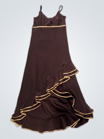 Azaro Brown Ruffled Maxi Dress