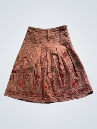 Brown Floral Pleated Skirt