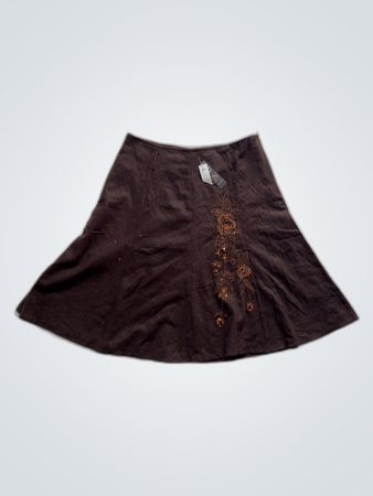ON Fashion Brown Corduroy Embroidered Mini Skirt