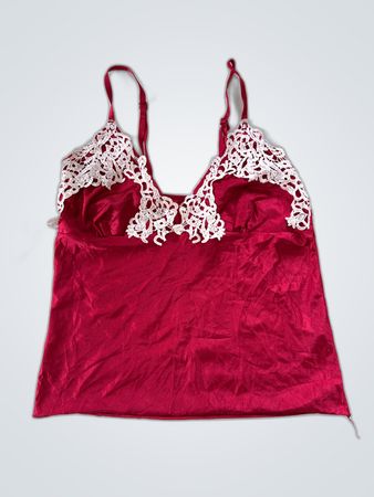 Red Satin Lace Trim Cami Top