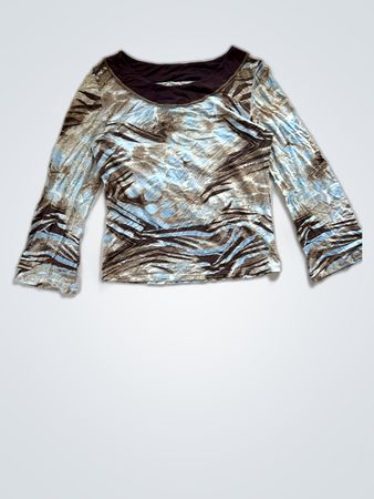 Long-Sleeve Top with Brown and Blue Pattern