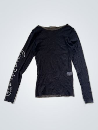 Black Long-Sleeve Top with White Graphics