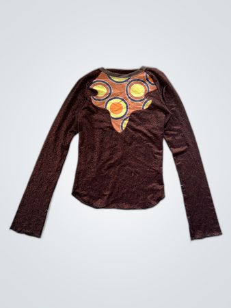 Brown Long Sleeve Top with Graphic Design