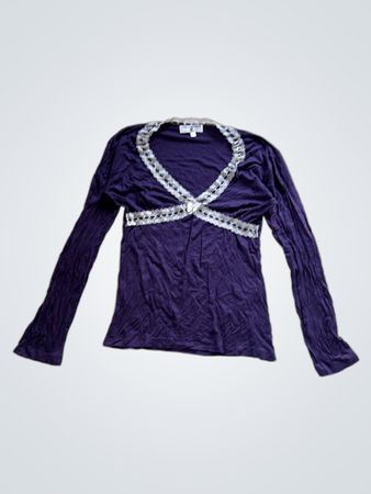 Ted Lapidus Purple Lace Trim Long Sleeve Top
