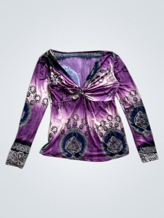 Purple Long-Sleeve Top with Paisley Design