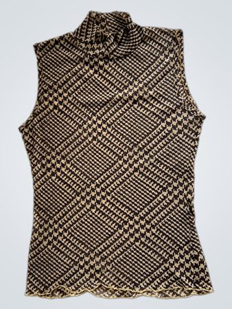 Brown and Beige Plaid Sleeveless Top