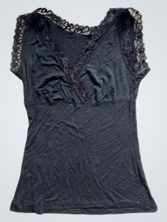 Black Lace Trim Tank Top