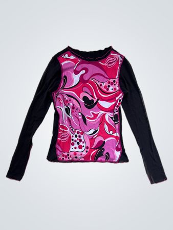 Long-Sleeve Top with Pink and Black Design