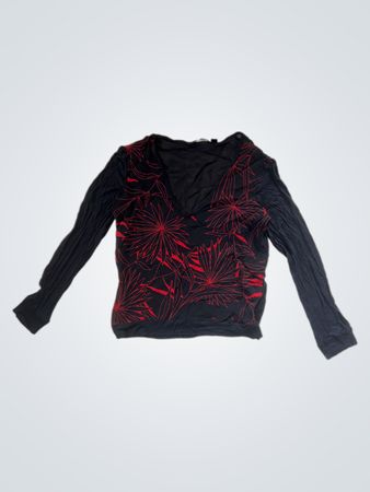 MNG Long Sleeve Top with Red Floral Pattern