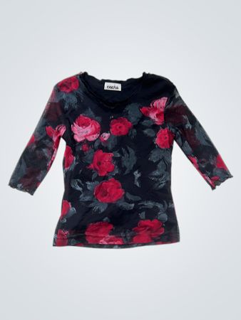 Cache Floral Sheer V-Neck Blouse