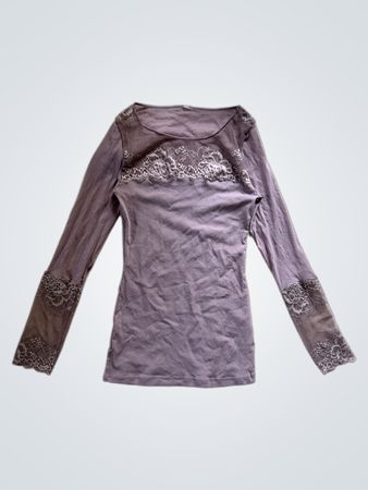 Purple Long-Sleeve Top with Lace Details