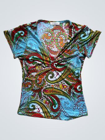 Défi Mode Paisley Print Short Sleeve Wrap Top