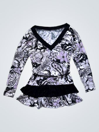 Long-Sleeve Floral Top with Ruffle Hem