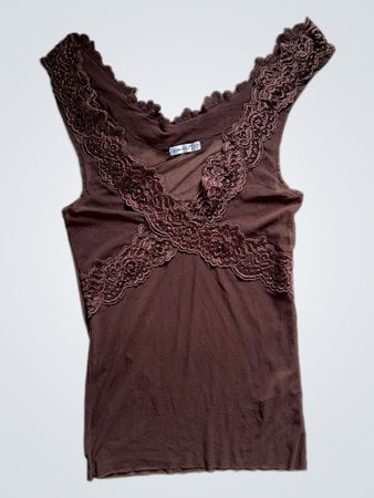 Brown Lace-Trimmed Top