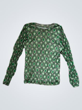 Green Patterned Long-Sleeve Top