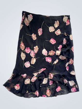 Black Floral Print Chiffon Mini Skirt