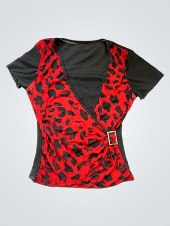 Red and Black Leopard Print Top