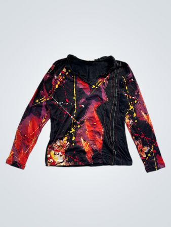 Evalinka Abstract Print Long Sleeve Blouse