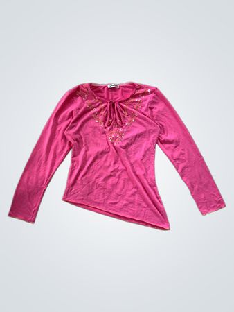 Fashion Pink Embroidered Long Sleeve Top M