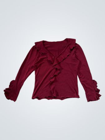Wine Red Ruffled Long Sleeve Top