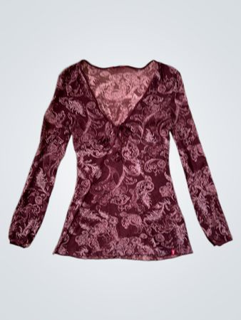 Women's Maroon Floral Long Sleeve Top