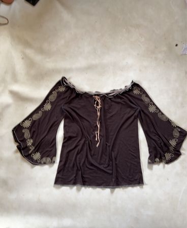 Brown Blouse with Embellished Sleeves