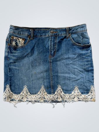 Mimose Blue Denimrock mit Spitzeinsatz