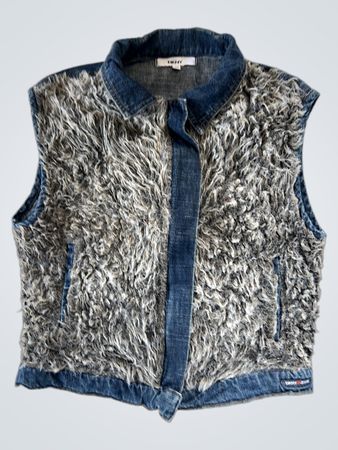 DKNY Denim and Fur Vest