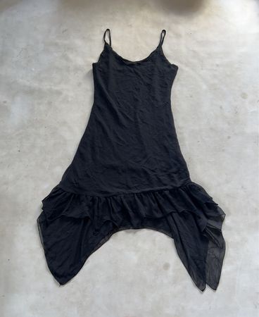 Black Ruffled Hem Slip Dress