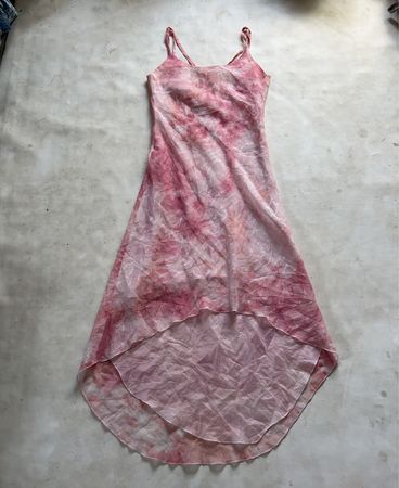 Pink floral print slip dress
