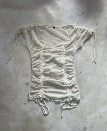 Ruched Mesh Top with Drawstrings