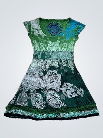 Green Dress with Floral and Paisley Print