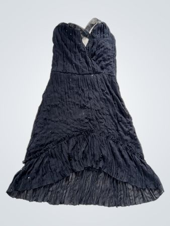 Black Crushed Fabric Dress with Ruffle Hem