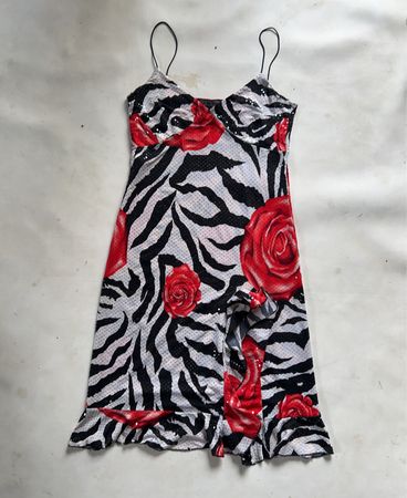 JUS DE POM PARIS Zebra and Rose Print Mini Dress