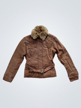 Conbipel Leather Jacket with Fur Collar
