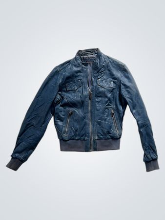 Bata and More Pelle Vera Blue Leather Bomber Jacket