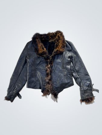 Black Leather Jacket with Fur Trim