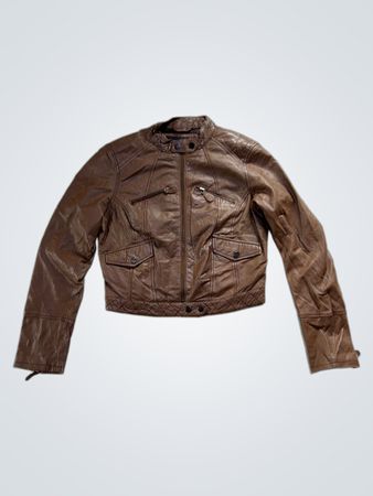 Brown Leather Jacket with Size S Label