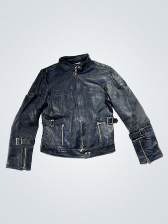 AGAIN Black Leather Biker Jacket