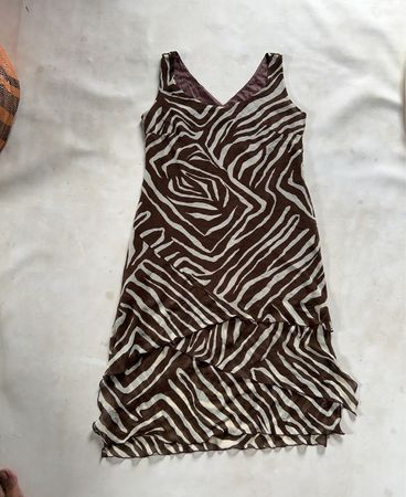Brown and White Zebra Print Ruffle Dress