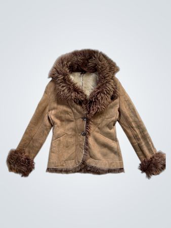 Brown Suede Jacket with Fur Trim