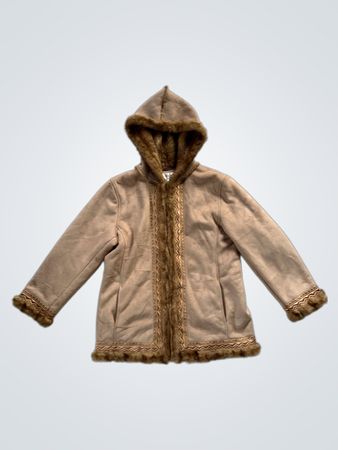Jones New York Hooded Faux Suede Fur Trim Jacket