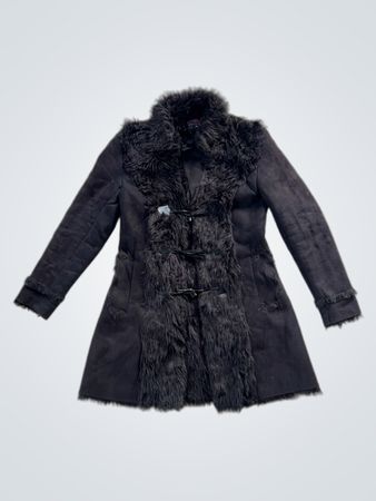 New Look Black Faux Fur Trimmed Coat