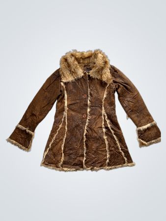 Powder Room Brown Faux Fur Trimmed Coat