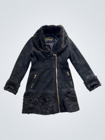 Guess Black Faux Fur Trimmed Coat