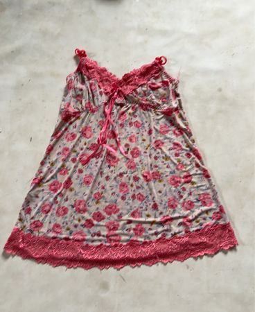 Floral Print Nightgown with Pink Lace Trim